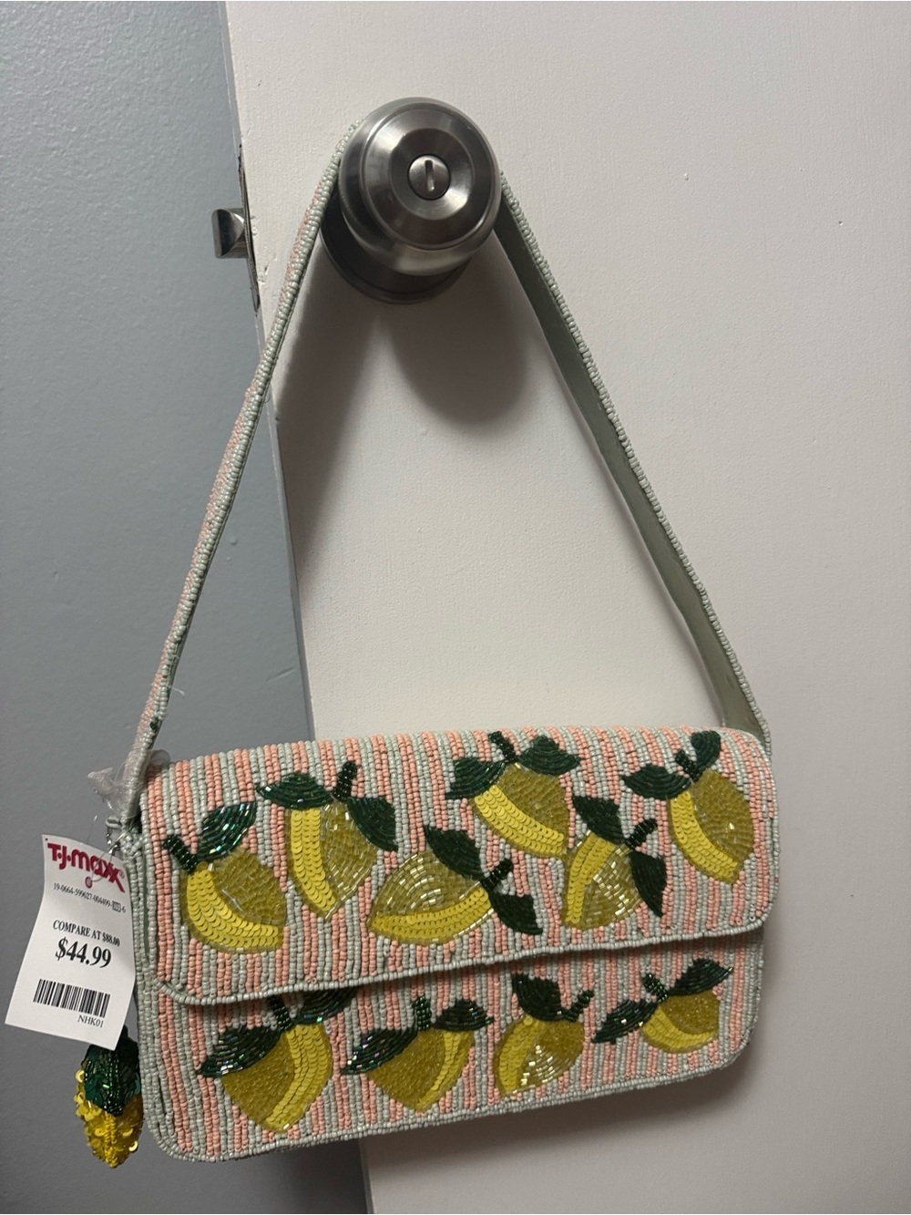 T.J.Maxx Beaded Lemon Shoulder Bag in Yellow and Cream